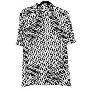 Black & white rope print mock neck tee L short sleeve 1/4 zip back Talbots